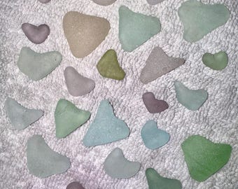 Véritables coeurs en verre de mer : lavandes, couleurs aqua, écume de mer RARES, 24 trouvailles de plage de l'océan Atlantique