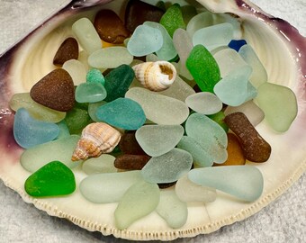 Mini Sea Glass Bits: Fall Harvest Colors, Ocean Tumbled Glass for Jewelry Crafts