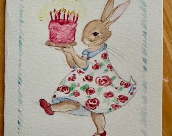 Handpainted Bunny Cakes Whimsical Note Cards: Blank or Personalized