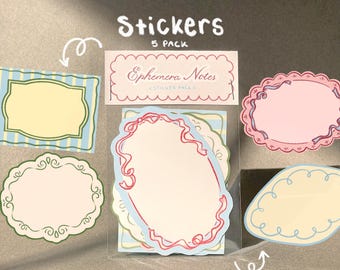 Coquette Sticker Pack Doodle Journal Scrapbook Supply Pastel Stationery Scalloped Edge Junk Journal Memo Sheet Feminine Pink Ribbon Stickers