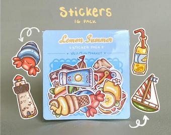 Summer Sticker Pack Beach Journal Scrapbook Supply Stationery Lemon Sticker Flake Junk Journal Citrus Sticker Coastal Vacation Planner Decor