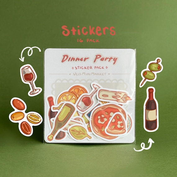 Dinner Party Sticker Pack Journal Accessories Pizza Party Scrapbook Supplies Planner Stickers Foodie Stationery Party Favor Sticker Flakes