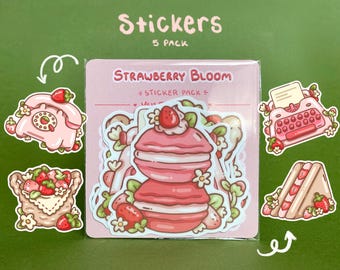 Strawberry Sticker Pack Journal Scrapbook Supplies Kawaii Pink Sticker Set Strawberry Aesthetic Floral Journal Decor Berry Pastel Stationery