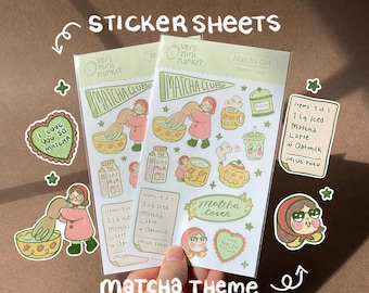 Matcha Sticker Sheet of Matcha Stickers for Journal Scrapbook Stickers for Matcha Lover Stickers Gift for Matcha Lover Sticker Sheet