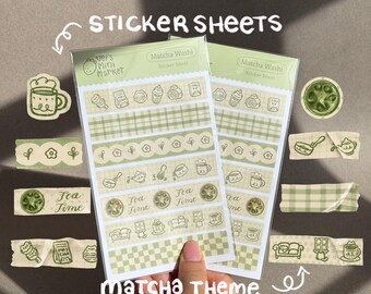 Matcha Washi Tape Sticker Sheet Journal Scrapbook Supplies Matcha Lover Gift Washi Sample Green Tea Stationery Planner Decor Kawaii Sticker