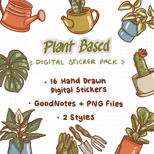 Plant Digital Stickers Set of 16 | GoodNotes & PNG Sticker Pack for Digital Journals and Planners