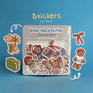 Teddy Bear Sticker Pack: Handmade Vinyl Stickers for Stationery, Journaling, and Scrapbooking (Set of 16)
