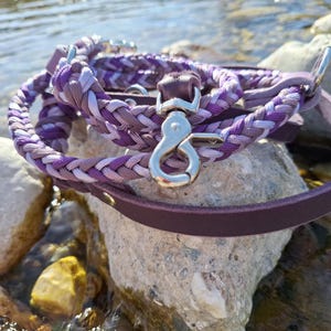 Shoulder leash SQUARE 15 mm - Handmade dog leash made of paracord and greased leather