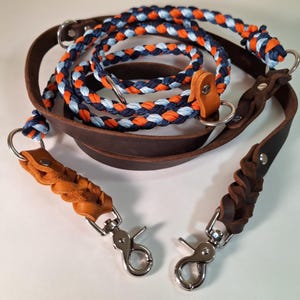 Round 20 mm leash - Handmade dog leash made of paracord and greased leather