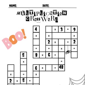 Multiplication Crossword Puzzle Etsy Multiplication Crossword Puzzle Etsy
