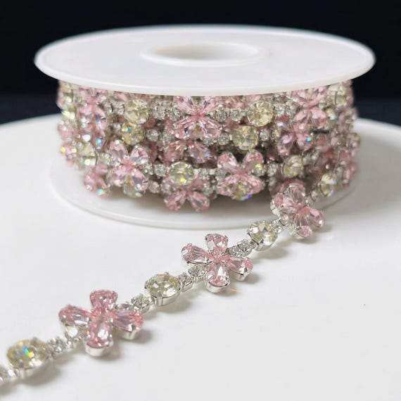 Pink Crystal Flower Trim, Bridal Sash DIY Craft, Bag 