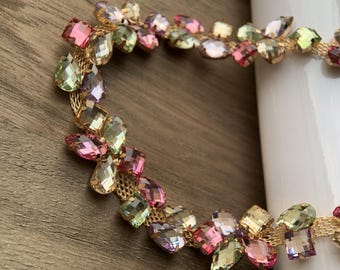 Crystal Leaf Trim, Rhinestone Ribbon, DIY Decoration