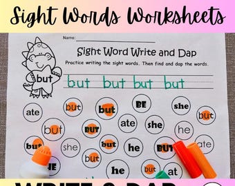 Kindergarten Dolch 52 Sight Words | Write and Dap | No PREP | 52 Pages