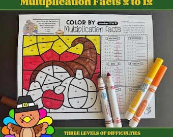 Thanksgiving Color by Code | Multiplications Up to 12 | NO PREP | 2 Formats | 14 Pages