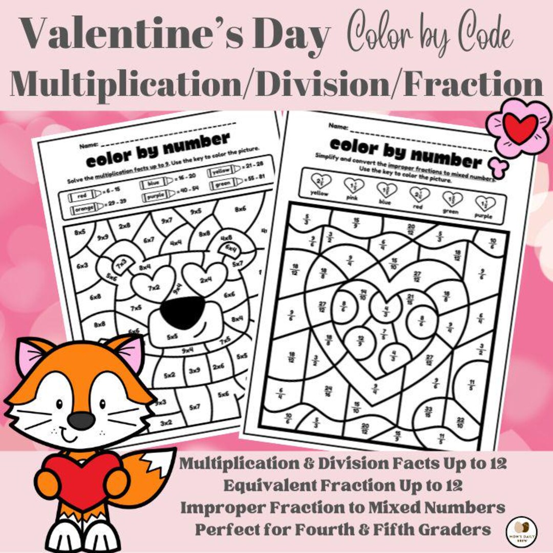 Valentine's Day Color by Number | Advanced Multiplication, Division ...