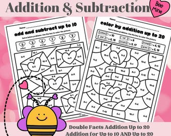 Valentine's Day Color by Number | Addition & Subtraction Up to 20 | No Prep | Total 11 Pages