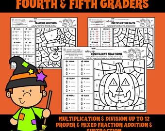 Halloween Color by Code | Multiplication Division Fraction | NO PREP Printables | 10 Pages