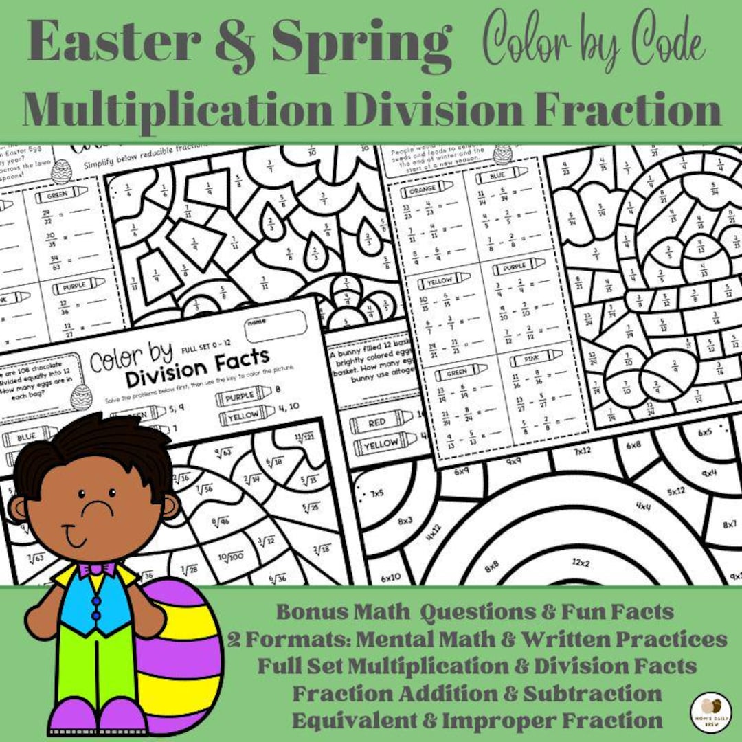Easter Color by Code | Multiplication Division Fraction | NO PREP | 14 ...
