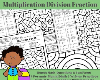 Easter Color by Code | Multiplication Division Fraction | NO PREP | 14 Pages