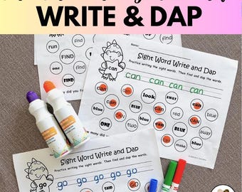 Pre-Primer (Pre-K) Dolch Sight Words Write and Dap
