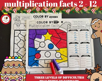 Christmas Color by Code | Multiplication Up to 12 | 2 Formats | NO PREP 14 Pages