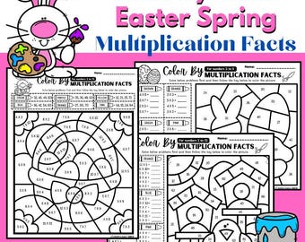 Easter Spring Color by Code | Up to 12 Multiplication | By Numbers & Questions | 14 Pages
