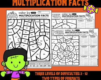 Halloween Color by Code | Multiplication Up to 12 | 2 Formats | NO Prep | 14 Pages