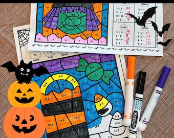 Halloween Color by Code | Double Facts | Addition Subtraction Up to 20 | 12 Pages