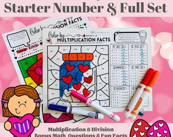 Valentine's Day Color by Code | Multiplication Division | NO PREP | 2 Formats | 12 Pages