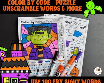 Halloween First 100 FRY Sight Word Activity | No Prep | 10 Pages