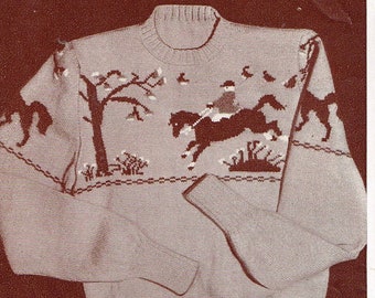 Men's Knitting Pattern from the 50's: Sweater with a Horse Patterned - PDF Digital Download - Pullover