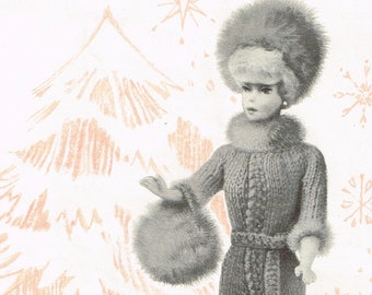 Vintage Knitting Pattern for Doll Clothes - 60's Coat, Hat and Purse - PDF Barbi Clothes Pattern