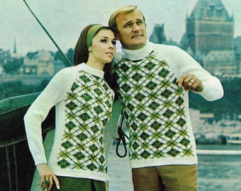 Argyle Sweater Knitting Pattern - Men's and Women's Knitting Pattern - Crew Neck Sweater - Turtle Neck Sweater - PDF Downloadable E Pattern