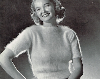 Vintage Women's Knitting Pattern: Angora Short Sleeve Blouse - PDF Digital Download E Pattern - Ladies Sweater