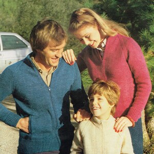 Vintage Knitting Pattern for Family Cardigans PDF download 80s retro 1980s sweater knitting pattern image 1