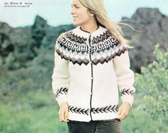 Vintage Icelandic Knitting Pattern - Button Front Cardigan or Sweater - PDF Pattern - Nordic Sweater - Ulrica