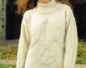 Vintage Knitting Pattern: Women's Cable Knit Sweater - PDF Digital Download - Printable Knitting Pattern - Retro 80's Aran