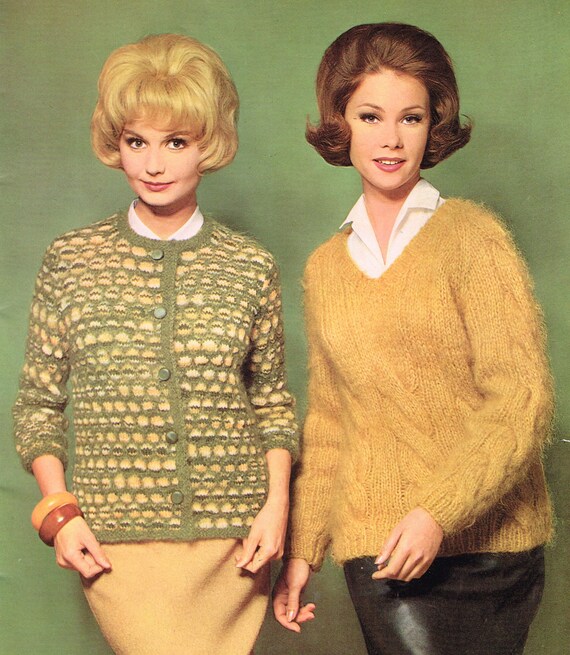 Vintage Knitting Patterns Women S Cardigan Cable Knit Sweater Pdf Download 60 S Retro 1960 S Women S Knitting Pattern