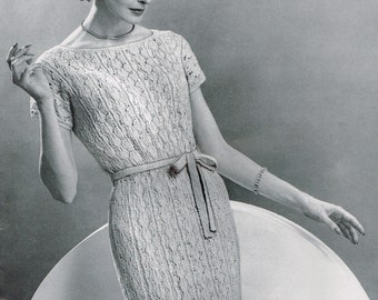 60's Knitting Pattern: Women's Lacy Dress - PDF Digital Download E Pattern - Wiggle Dress Knitting Pattern