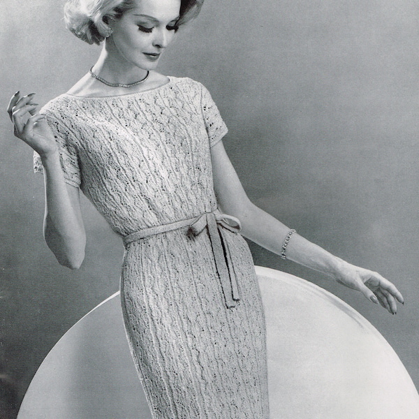 60's Knitting Pattern: Women's Lacy Dress - PDF Digital Download E Pattern - Wiggle Dress Knitting Pattern