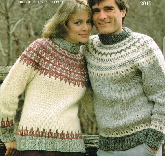 Vintage Knitting Pattern Retro Sweaters His and Hers Pullover or Cardigan Pattern PDF Instant download Icelandic Yarn