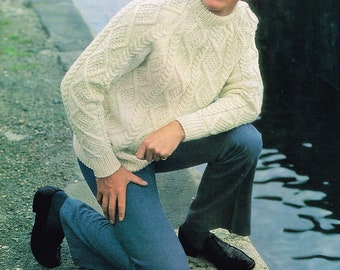 Downloadable Vintage  Knitting Pattern - Men’s Aran Sweater or Pullover - PDF E Pattern