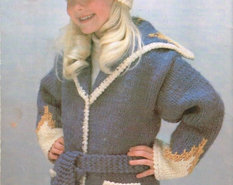 Vintage jaren 70 breipatronen - Meisjes truijas met geschulpte boord en bijpassende hoed - PDF-download - Kid's Retro jaren 1970 - jaren '70