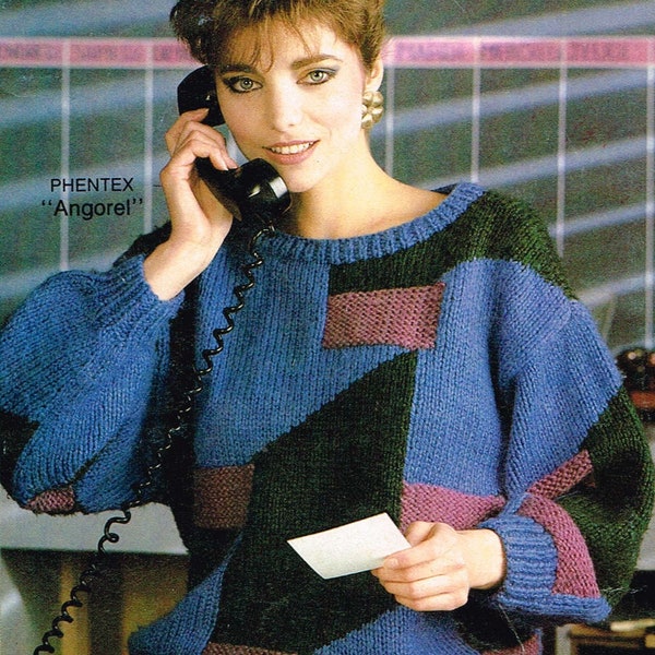 Vintage Knitting Pattern - Women’s 90’s Geometric Sweater - PDF Download - retro 1990’s Women’s Pullover