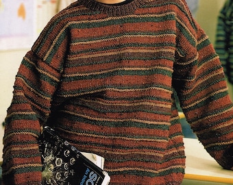 90's Knitting Pattern for an Oversized Striped Sweater - PDF Digital Download E Pattern - Pullover Teen Knitting Pattern