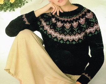 Women's Knitting Pattern: Fair Isle Tulip Sweater - E Pattern - PDF Digital Download - Children's Sweaters