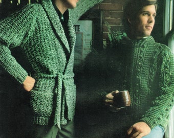 Men's Knitting Patterns: Cardigan & Pullover - PDF Instant Download - 70's Sweaters - Printable Knitting Pattern