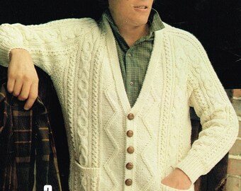 Vintage Knitting Pattern:  Man's V Neck Cardigan with Raglan Sleeve - PDF Digital Download - E Pattern - Fisherman's Sweater