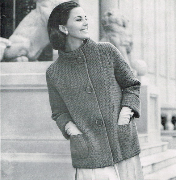 60 s Knitting Pattern Women s Car Coat PDF Digital Download E Pattern Jacket Sweater Coat Cowl Pockets Etsy Canada