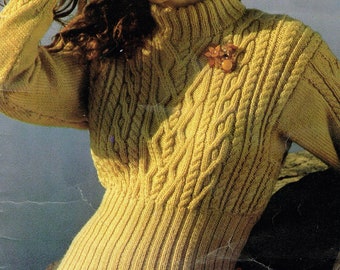 Women's Knitting Pattern: Aran Style Sweater - PDF Instant Download - 80's Pullover - Aran Sweater Pattern - 80's knitting pattern